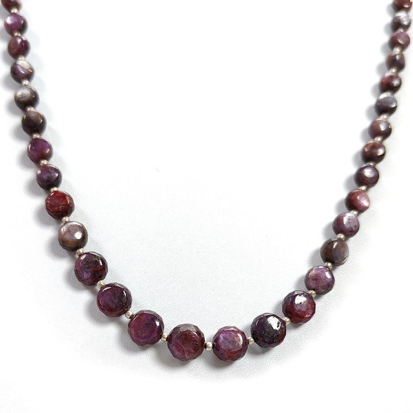 Pink Sapphire Gemstone Beads Necklace: 177.50cts Natural Untreated Raspberry Sapphire Plain Side Faceted Round Brass Necklace 5mm - 10mm 20"