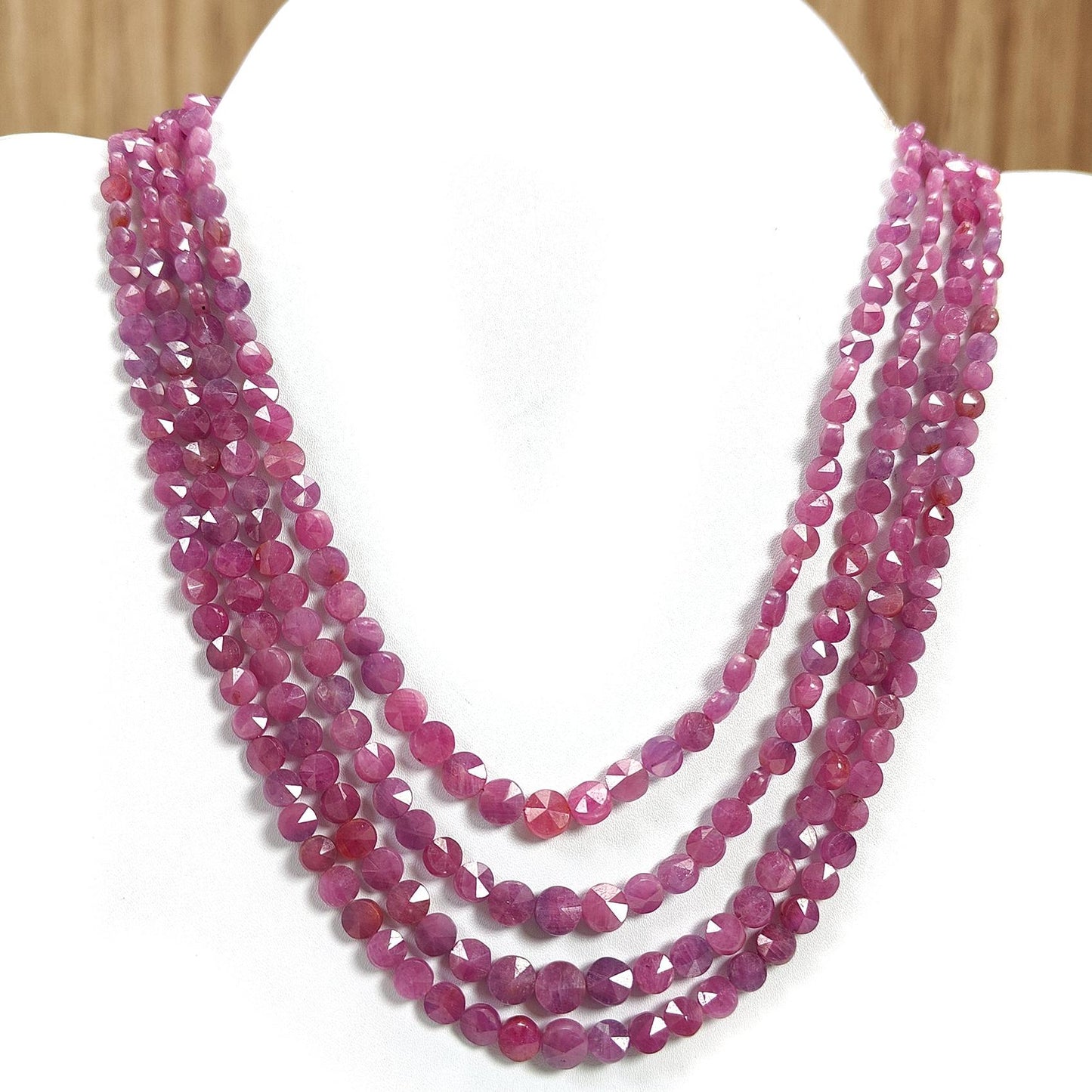 Pink Ruby Faceted Beads Necklace: 472.00cts Natural Untreated Ruby Gemstone Both Side Faceted Round Necklace 5mm - 8mm, 16" - 20"