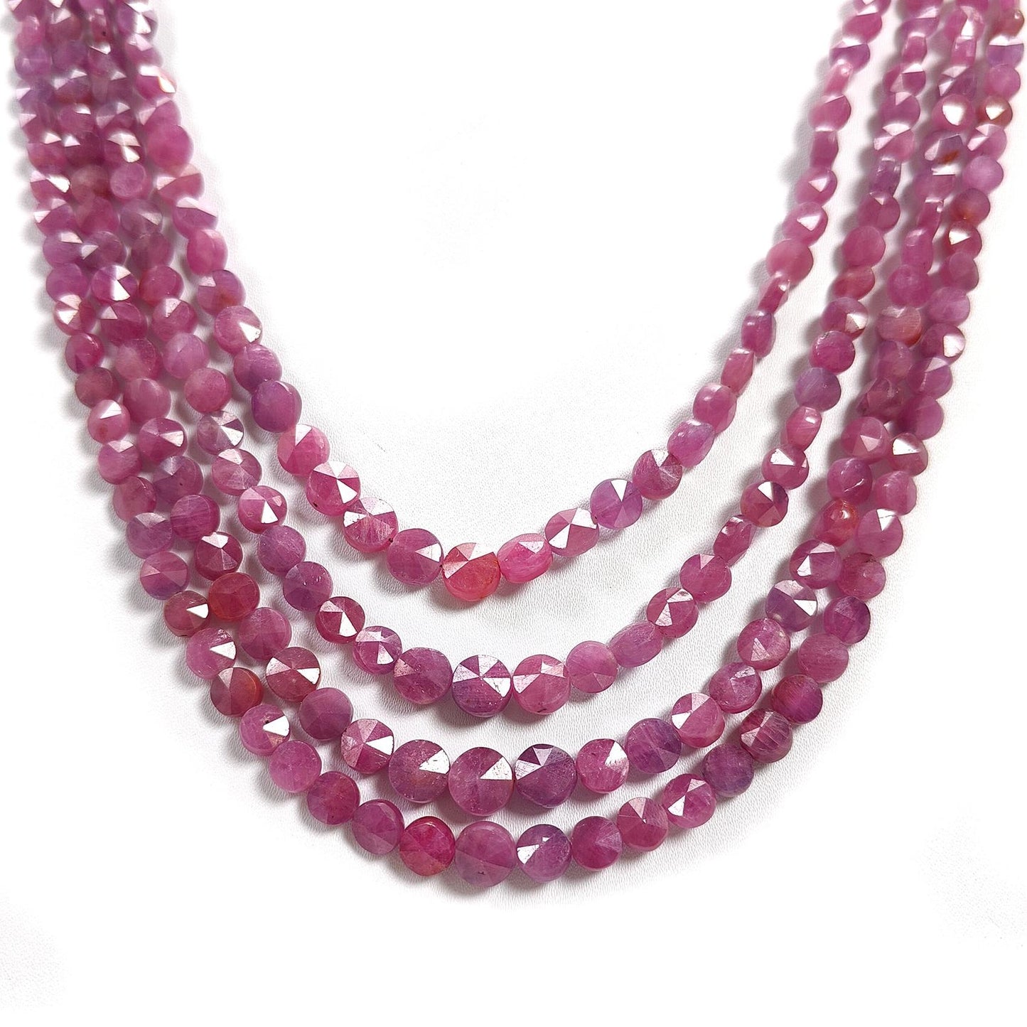Pink Ruby Faceted Beads Necklace: 472.00cts Natural Untreated Ruby Gemstone Both Side Faceted Round Necklace 5mm - 8mm, 16" - 20"