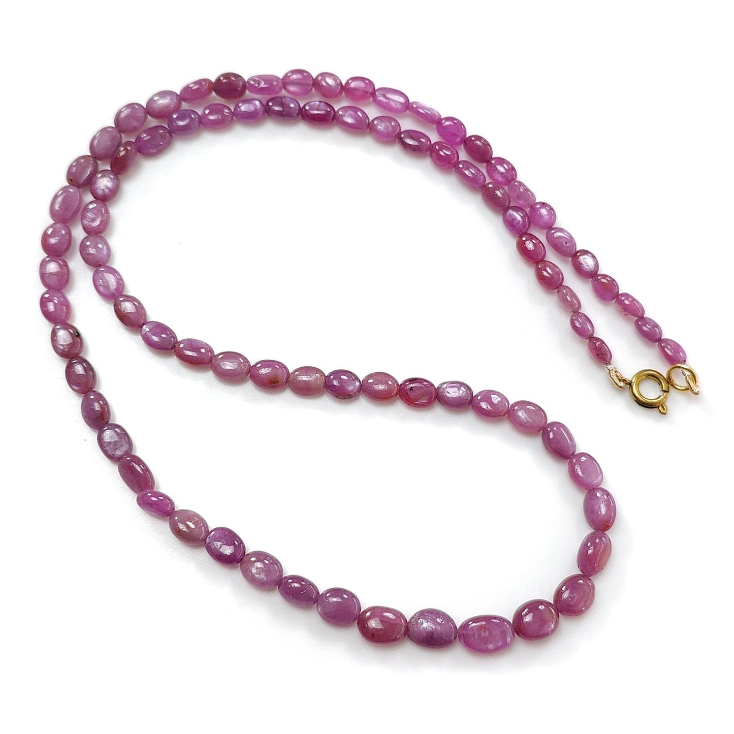 Pink Ruby Gemstone Beads Necklace: 113.00cts Natural Untreated Raspberry Sheen Ruby Plain Oval Brass Necklace 6*5mm - 10*6mm 21"