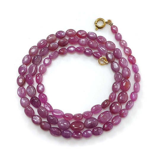 Pink Ruby Gemstone Beads Necklace: 113.00cts Natural Untreated Raspberry Sheen Ruby Plain Oval Brass Necklace 6*5mm - 10*6mm 21"