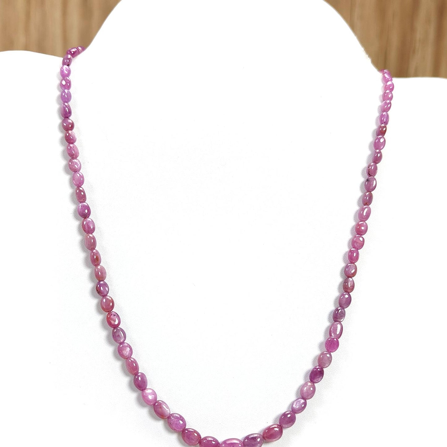 Pink Ruby Gemstone Beads Necklace: 113.00cts Natural Untreated Raspberry Sheen Ruby Plain Oval Brass Necklace 6*5mm - 10*6mm 21"