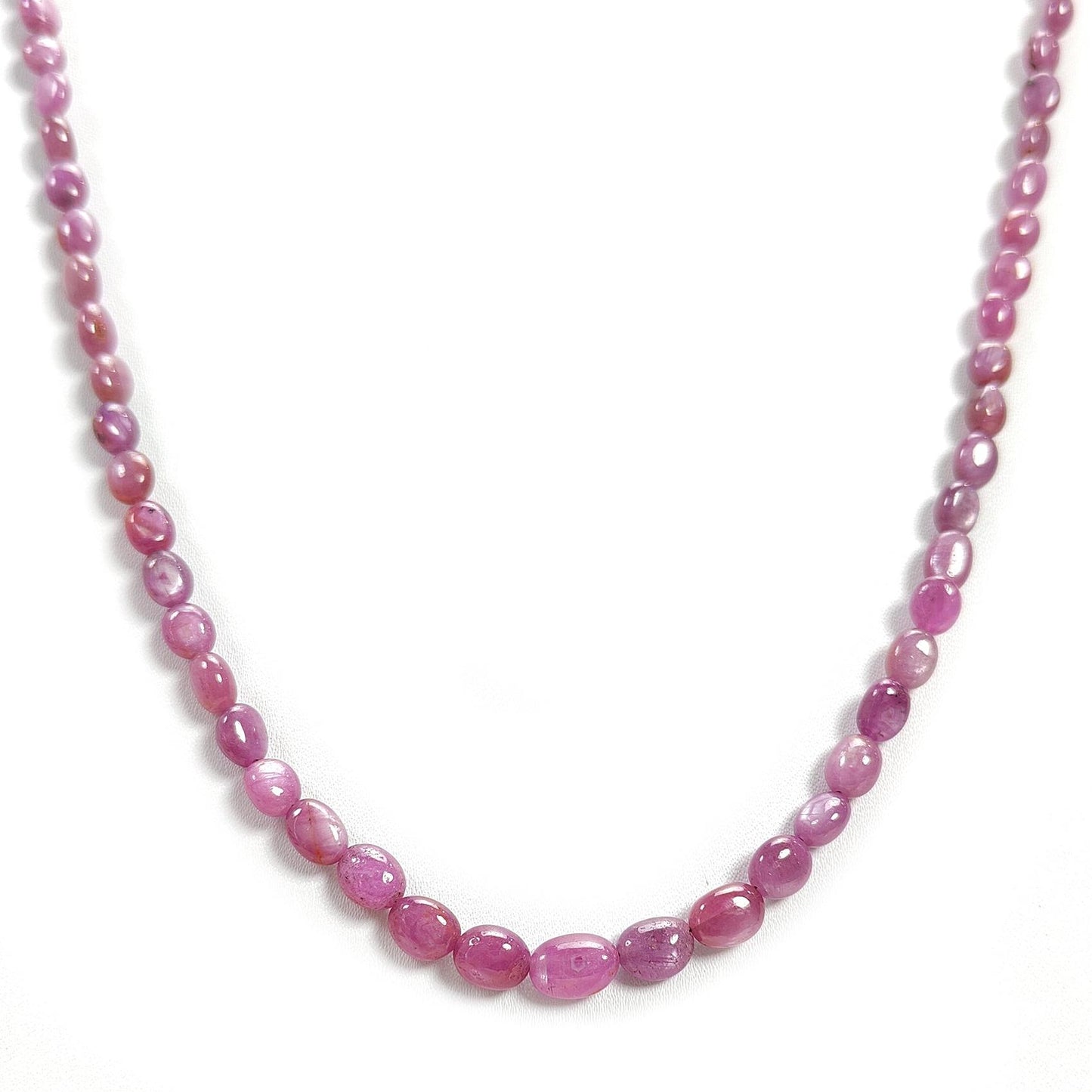 Pink Ruby Gemstone Beads Necklace: 113.00cts Natural Untreated Raspberry Sheen Ruby Plain Oval Brass Necklace 6*5mm - 10*6mm 21"