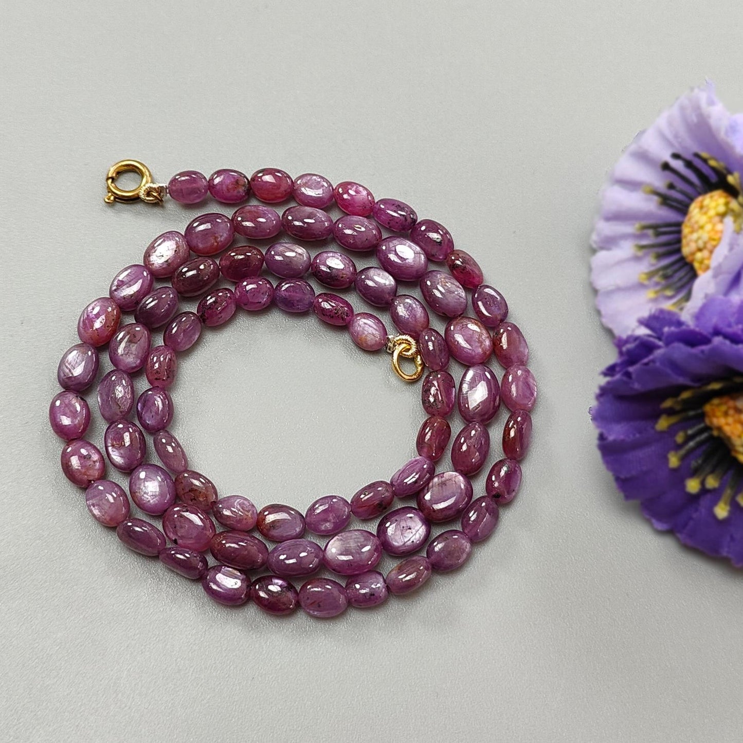 Pink Sapphire Gemstone Beads Necklace: 131.40cts Natural Untreated Raspberry Sheen Sapphire Plain Oval Brass Necklace 6*5mm - 9*7mm 20"