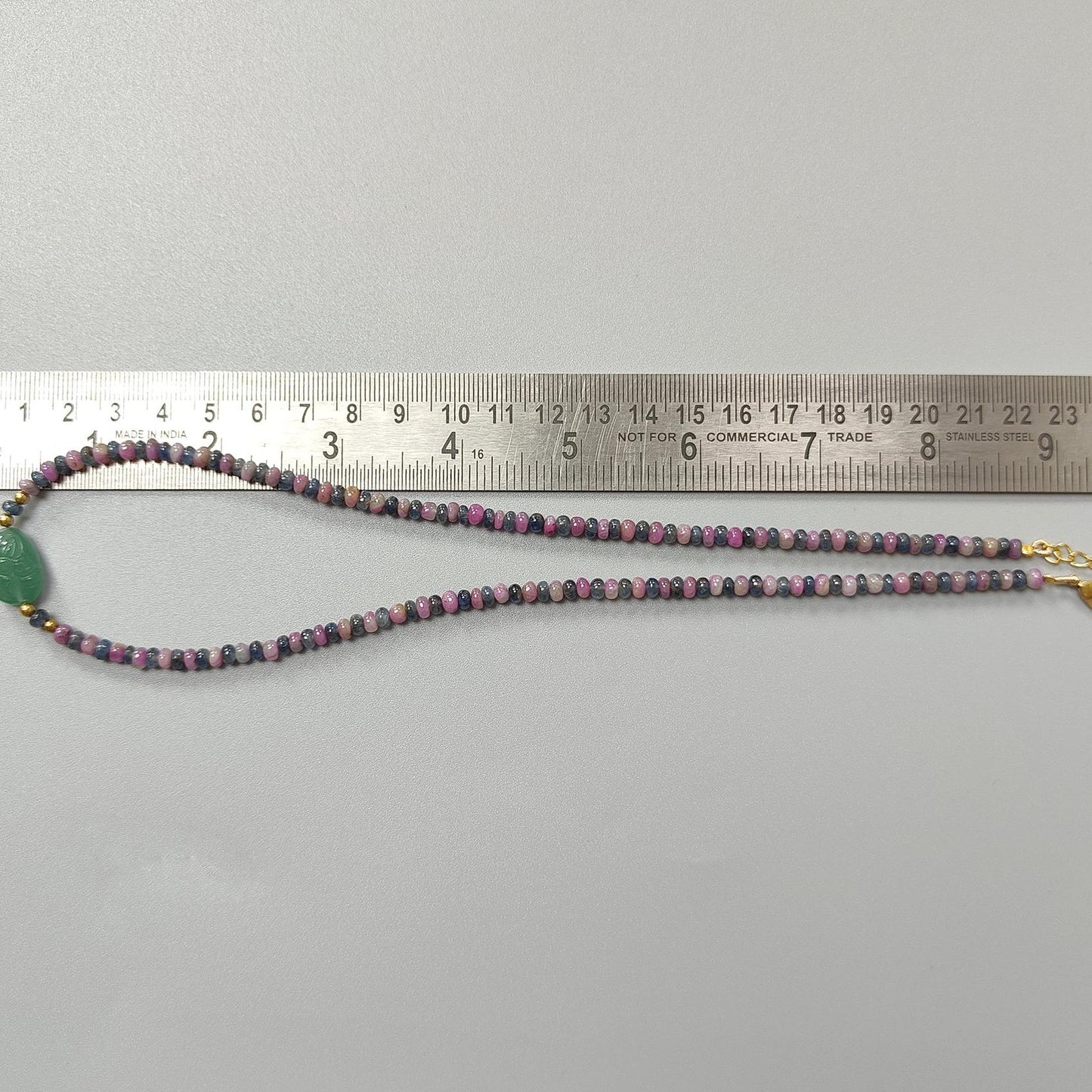 Zoisite Ruby & Blue Sapphire Gemstone Beads Necklace: Natural Untreated Ruby, Green Quartzite Plain Rondelle Brass Necklace 18" 1 Strand