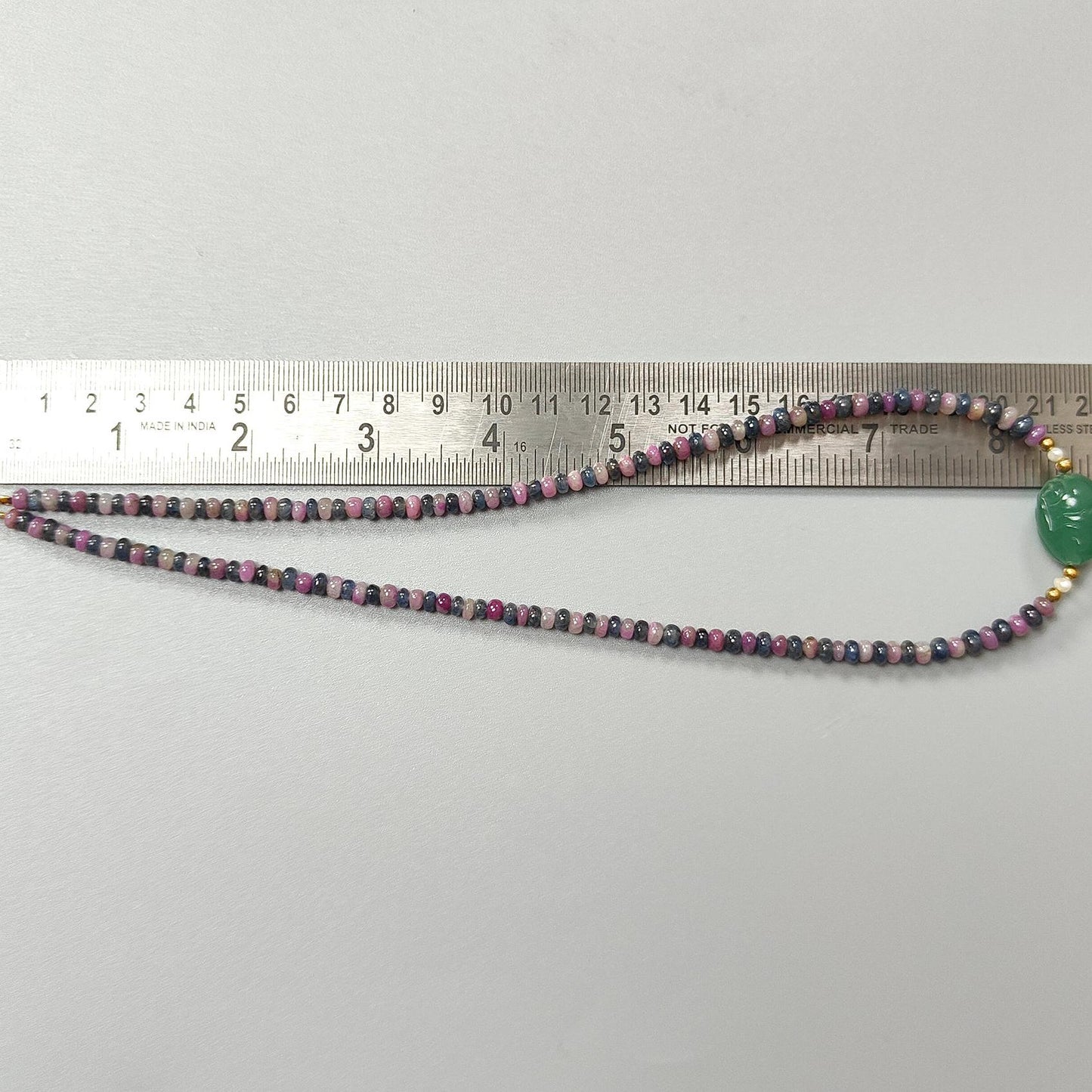 Zoisite Ruby & Blue Sapphire Gemstone Beads Necklace: Natural Untreated Ruby, Green Quartzite Plain Rondelle Brass Necklace 18" 1 Strand