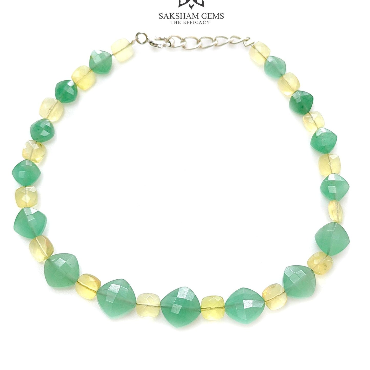 Quartzite & Yellow Opal Gemstone Beads Bracelet: 5.07gms Natural Untreated  925 Sterling Silver Checker Cut Beaded Bracelet 8"