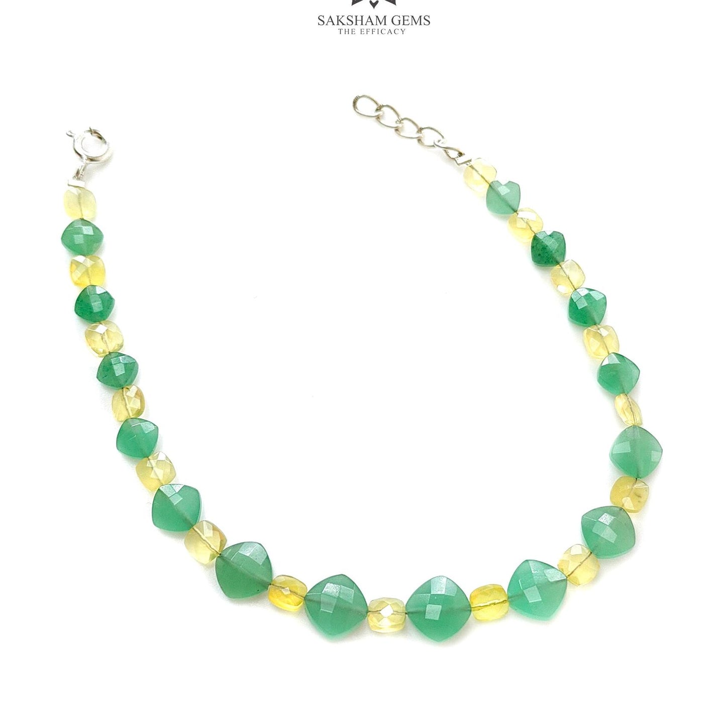 Quartzite & Yellow Opal Gemstone Beads Bracelet: 5.07gms Natural Untreated  925 Sterling Silver Checker Cut Beaded Bracelet 8"