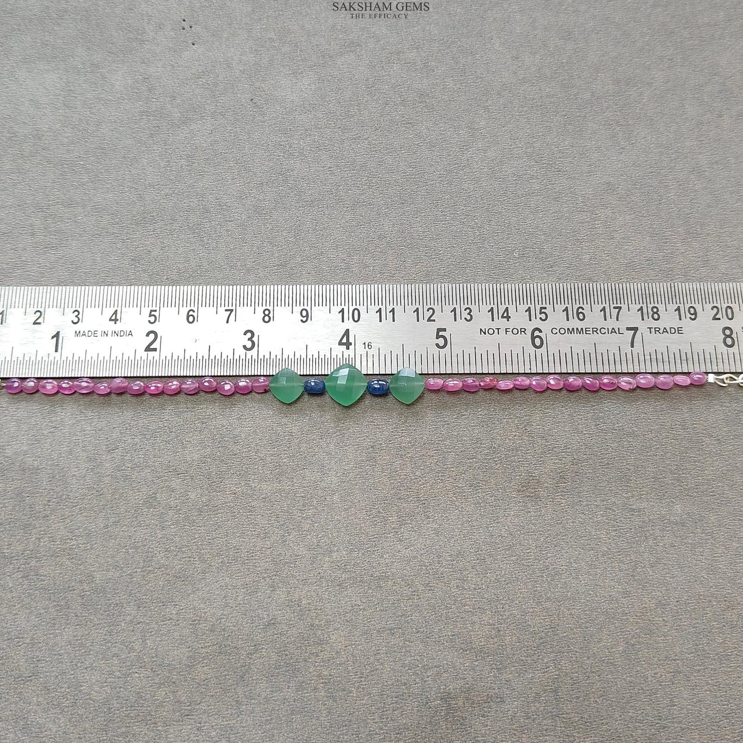 Sapphire & Quartz  Gemstone Beads Bracelet:  925 Sterling Sliver Pink Sapphire Green Quartz Gemstone Beads Bracelet 8"