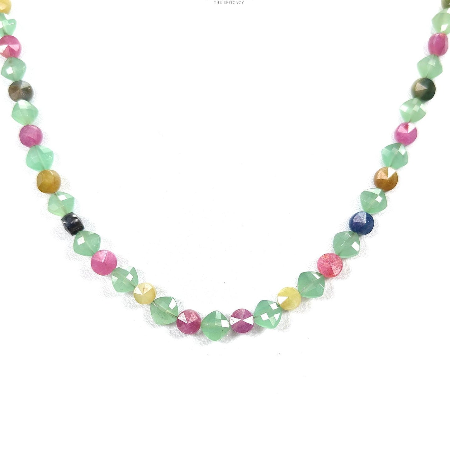 Sapphire & Quartz Beads Necklace :13.86gms 925 Sterling Silver Multi Sapphire Green Quartz Briolette Faceted Round Cushion Necklace 18"