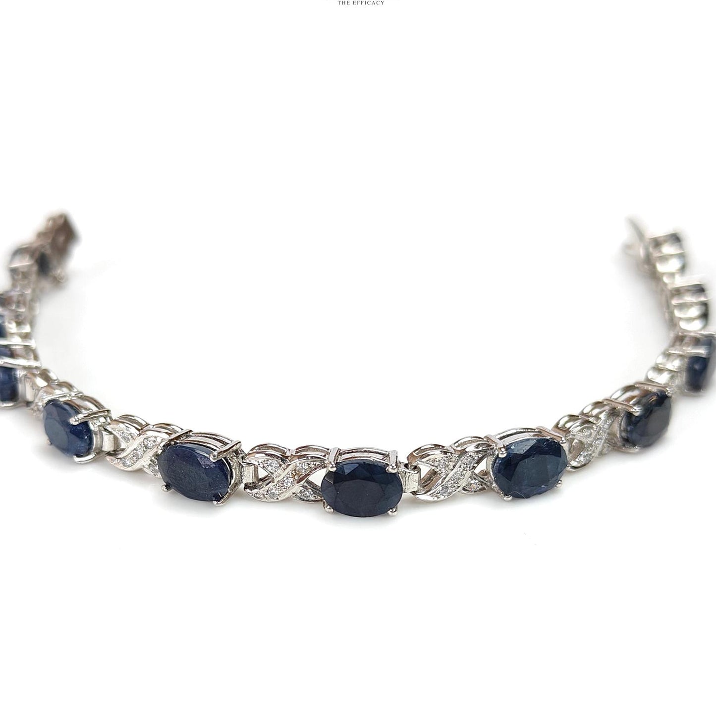 925 Sterling Silver Bracelet : 15.17gms Natural Blue Sapphire Gemstone With CZ Oval Normal Cut Prong Set Tennis Bracelet 7.5"