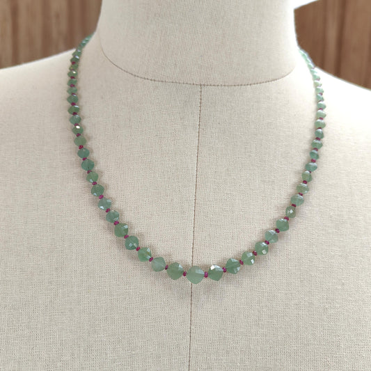 Quartz & Ruby Beads Necklace : 8.5gms 925 Sterling Silver Ruby Green Quartz Briolette Faceted Cushion Necklace 19"