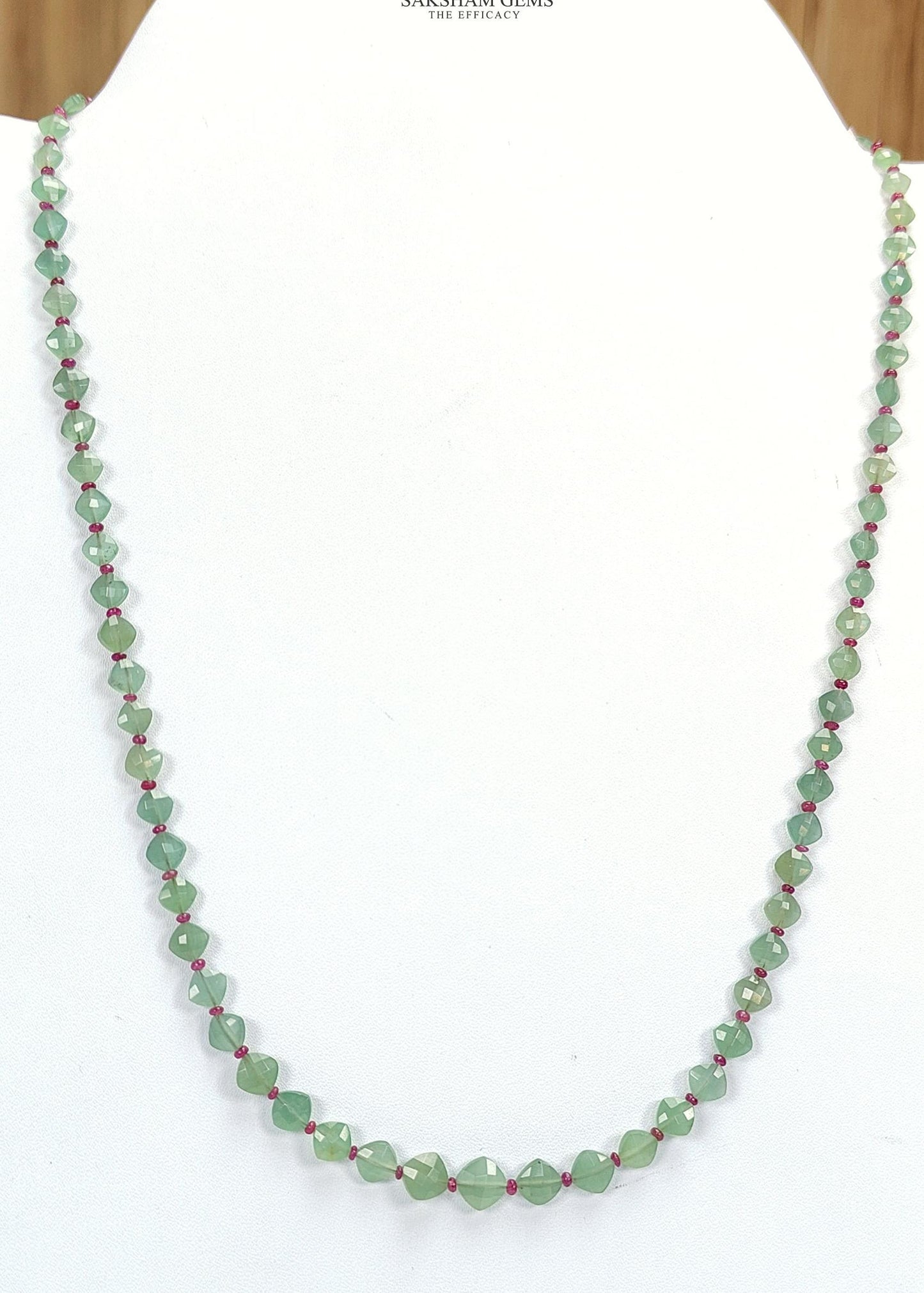 Quartz & Ruby Beads Necklace : 10.47gms 925 Sterling Silver Ruby Green Quartz Briolette Faceted Cushion Necklace 20"