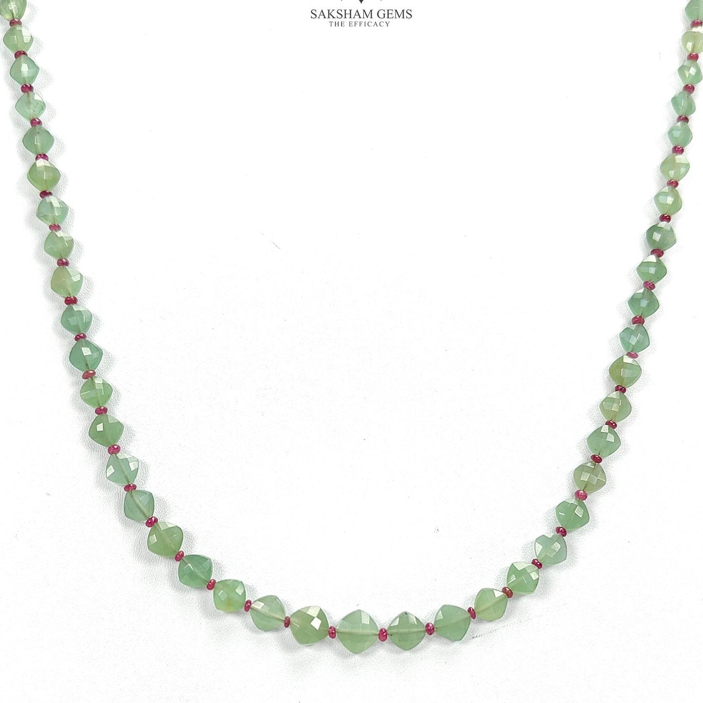 Quartz & Ruby Beads Necklace : 10.47gms 925 Sterling Silver Ruby Green Quartz Briolette Faceted Cushion Necklace 20"