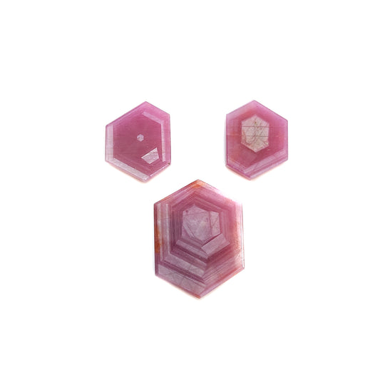 Rosemary Sapphire Gemstone Flat Slices : 68.38cts Natural Untreated Pink Sheen Sapphire Hexagon Shape 20*15mm - 28*21mm 3pcs