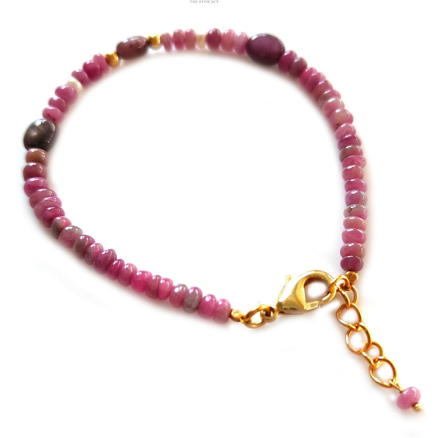 Ruby & Pearl Gemstone Beads Bracelet : 5.71gms Natural Untreated Ruby Plain Round Oval Shape Beaded Brass Bracelet 7.5"