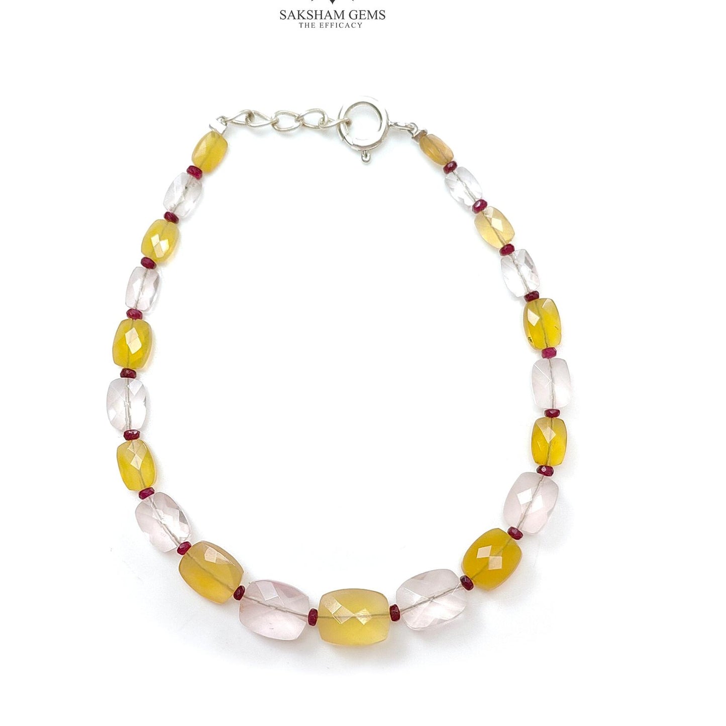 Opal Morganite & Ruby Beads Bracelet: 5.76gms 925 Sterling Silver Yellow Opal And Pink Morganite Gemstone Briolette Cushion Checker Cut 8.5"
