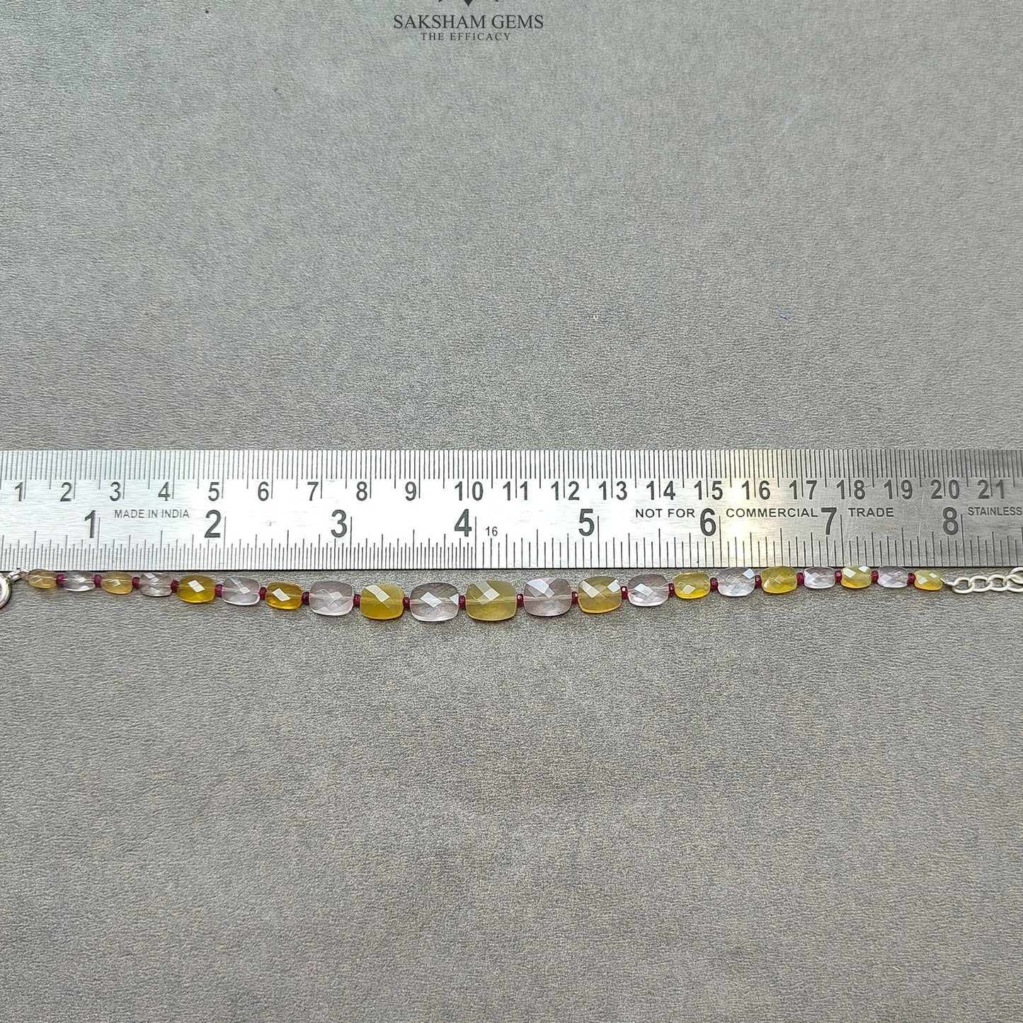 Opal Morganite & Ruby Beads Bracelet: 5.76gms 925 Sterling Silver Yellow Opal And Pink Morganite Gemstone Briolette Cushion Checker Cut 8.5"