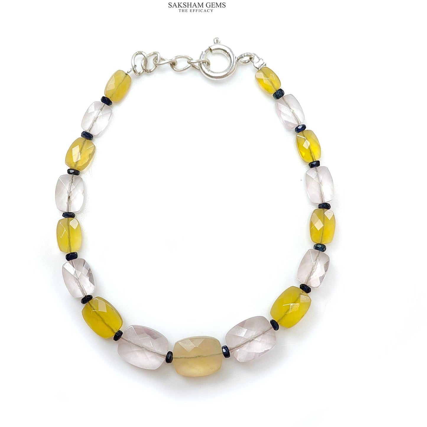 Opal & Morganite Beads Bracelet : 4.87gms 925 Sterling Silver Yellow Opal And Pink Morganite Gemstone Briolette Cushion Checker Cut 7"