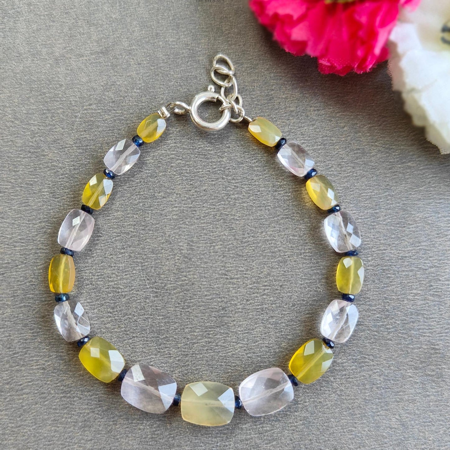 Opal & Morganite Beads Bracelet : 4.87gms 925 Sterling Silver Yellow Opal And Pink Morganite Gemstone Briolette Cushion Checker Cut 7"