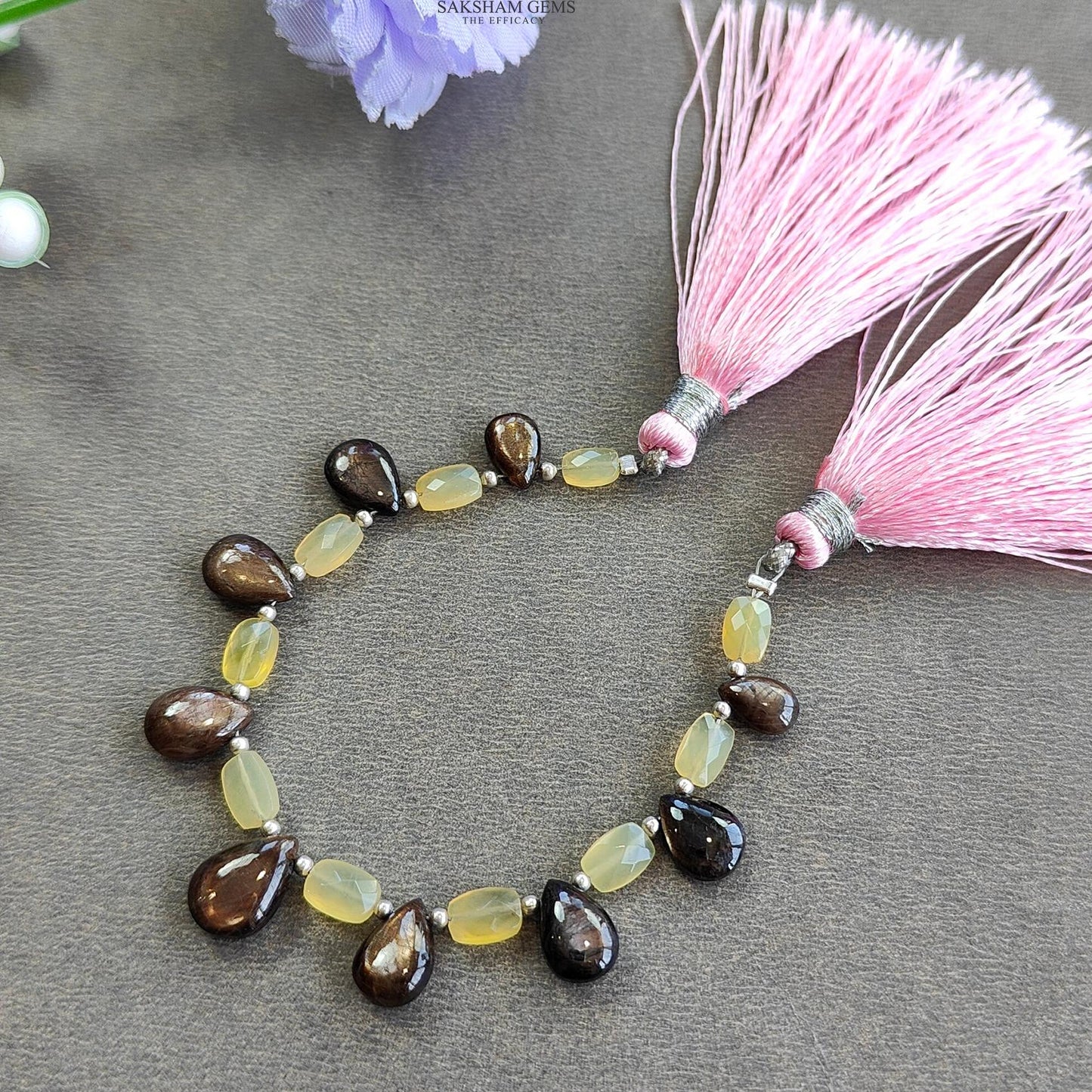 Chocolate Sapphire & Opal Gemstone Checker Cut Cabochon Loose Beads : 24.00cts Natural Cushion Pear Shape Faceted Beads 5.5*4mm - 10.5*7.5mm