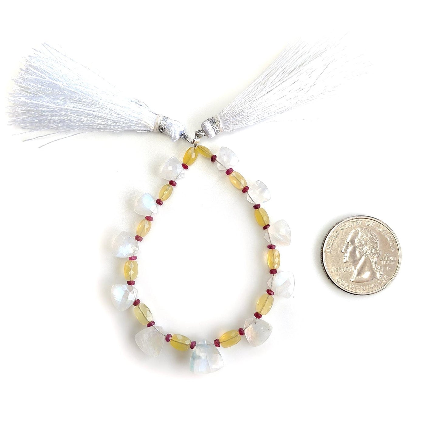 Moonstone Ruby & Opal Gemstone Checker Cut : 26.00cts Natural Tringle Cushion Faceted Briolette Loose Beads 5*3.5mm - 10mm For Bracelet