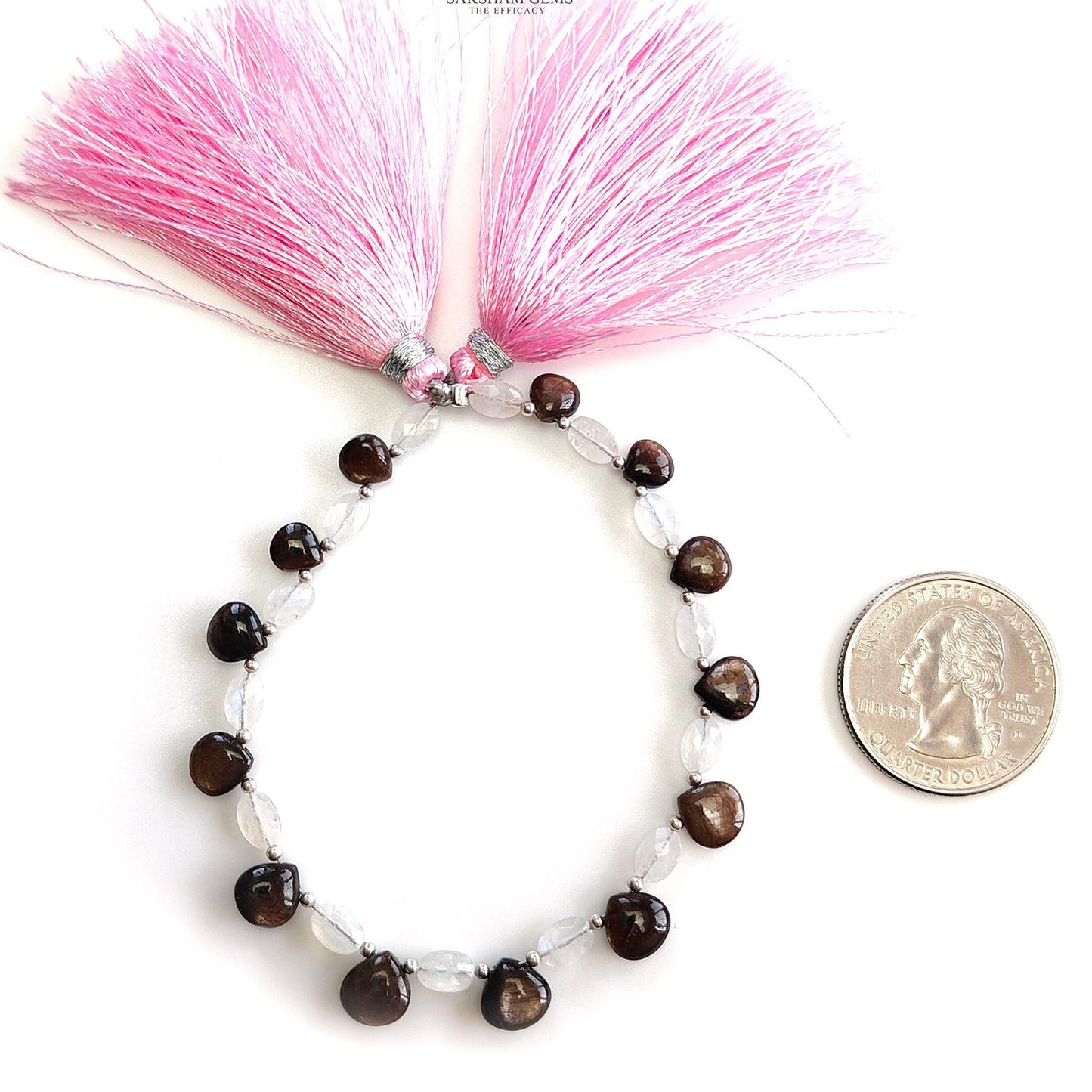 Chocolate Sapphire & Moonstone Gemstone Checker Cut Cabochon Loose Beads : 31.00cts Natural Cushion Triangle Faceted Beads 5.5*4mm - 7mm