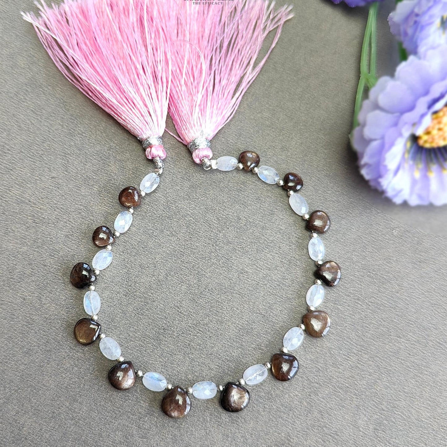 Chocolate Sapphire & Moonstone Gemstone Checker Cut Cabochon Loose Beads : 31.00cts Natural Cushion Triangle Faceted Beads 5.5*4mm - 7mm