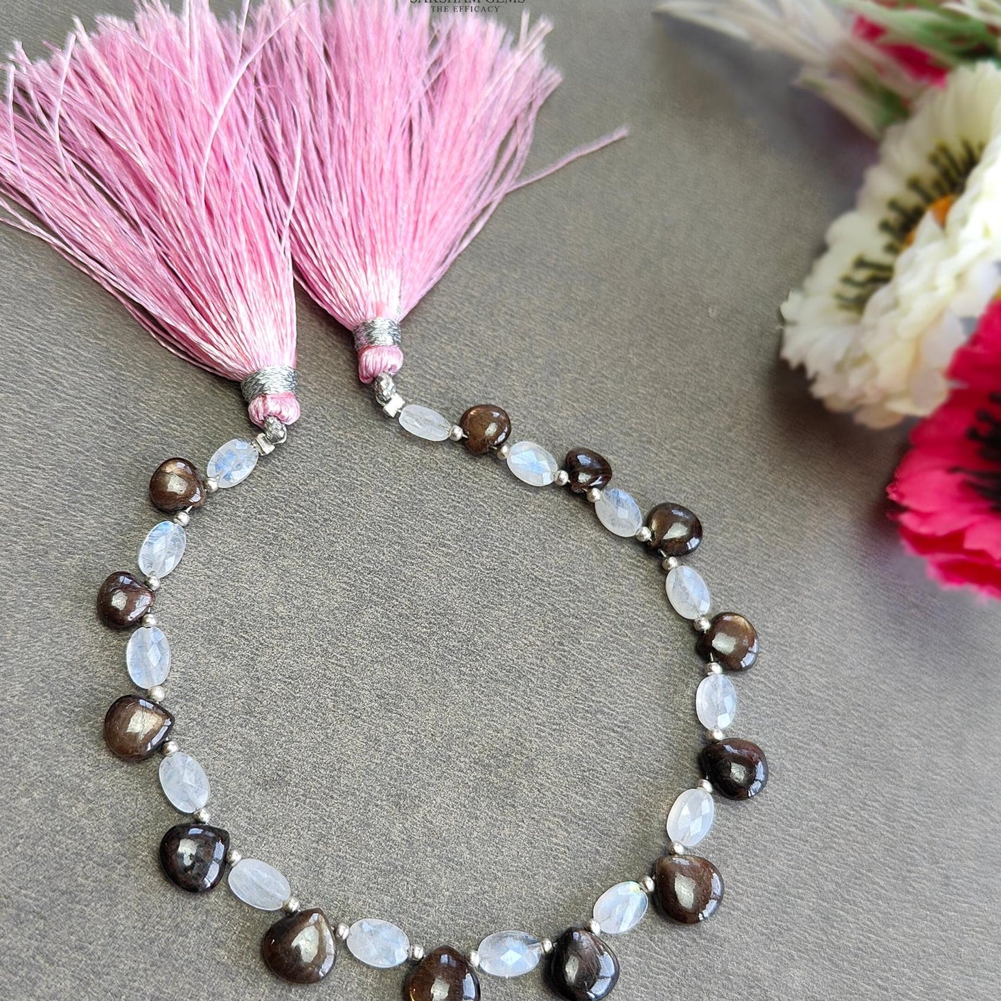 Chocolate Sapphire & Moonstone Gemstone Checker Cut Cabochon Loose Beads : 31.00cts Natural Cushion Triangle Faceted Beads 5.5*4mm - 7mm