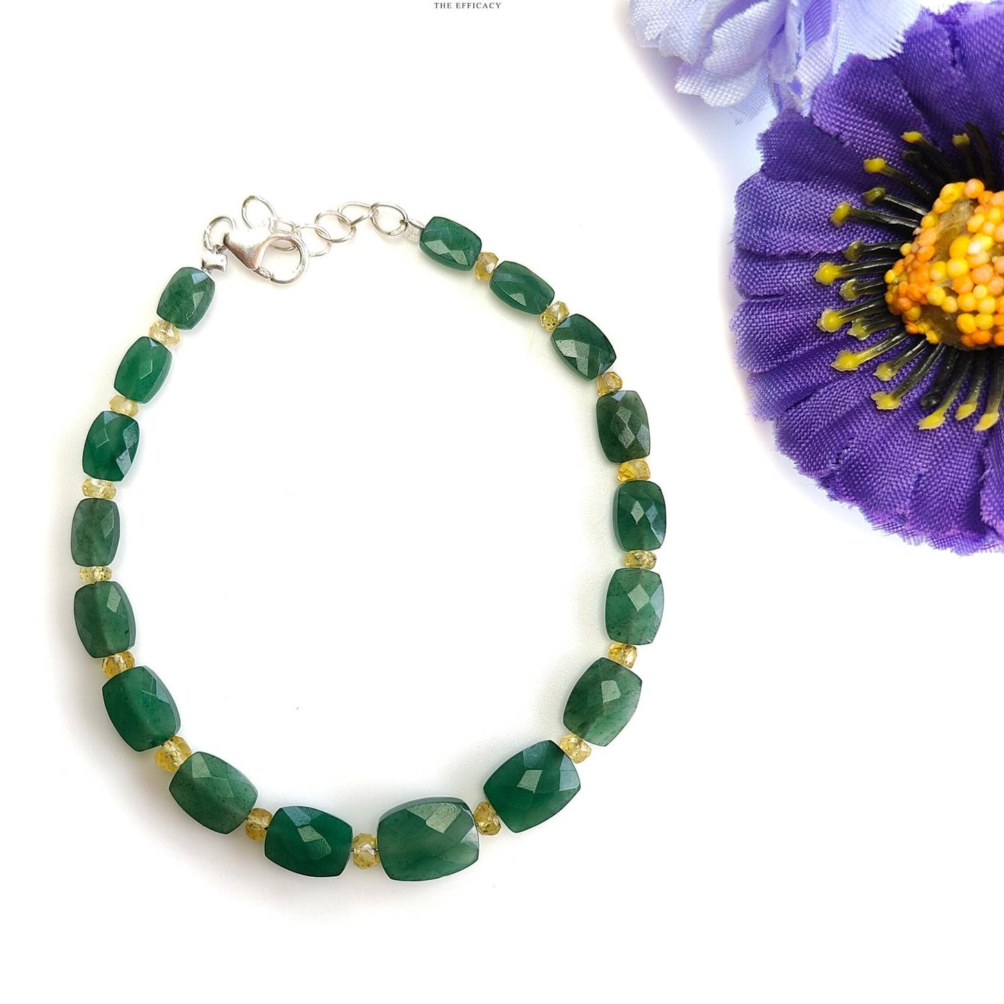 Quartz & Opal Beads Bracelet : 4.06gms 925 Sterling Silver Green Quartz And Yellow Opal Briolette Cushion Checker Cut Bracelet 7"