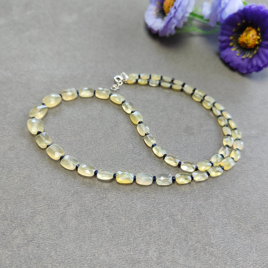 Opal & Sapphire Beads Necklace : 9.98gms 925 Sterling Silver Natural Yellow Opal Blue Sapphire Briolette Faceted Cushion Necklace 18"