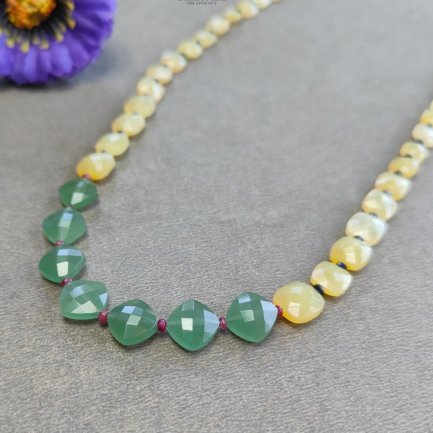 Opal & Quartz Beads Necklace : 10.74gms 925 Silver Natural Yellow Opal Green Quartz Blue Sapphire Ruby Briolette Cushion Necklace 16"