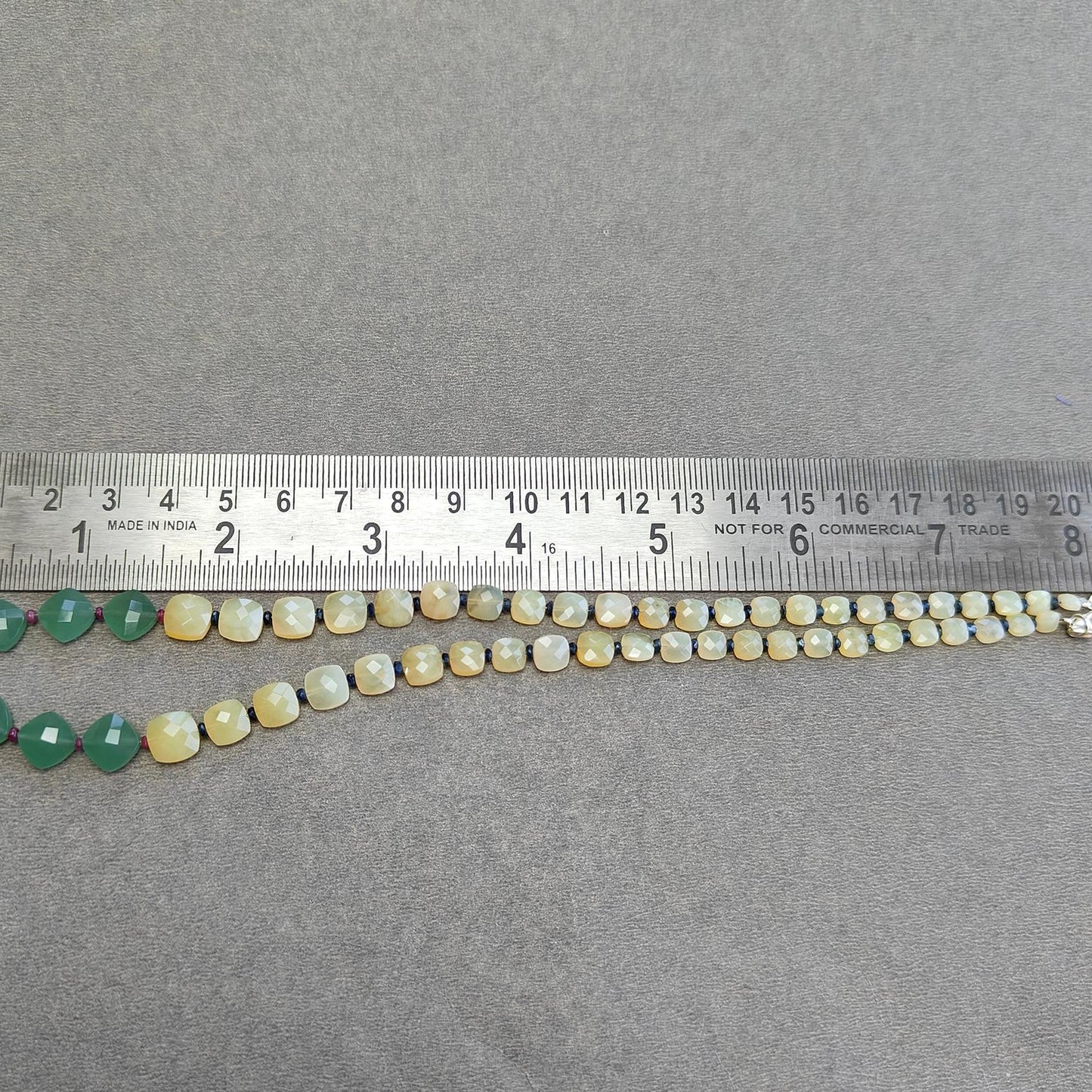 Opal & Quartz Beads Necklace : 10.74gms 925 Silver Natural Yellow Opal Green Quartz Blue Sapphire Ruby Briolette Cushion Necklace 16"