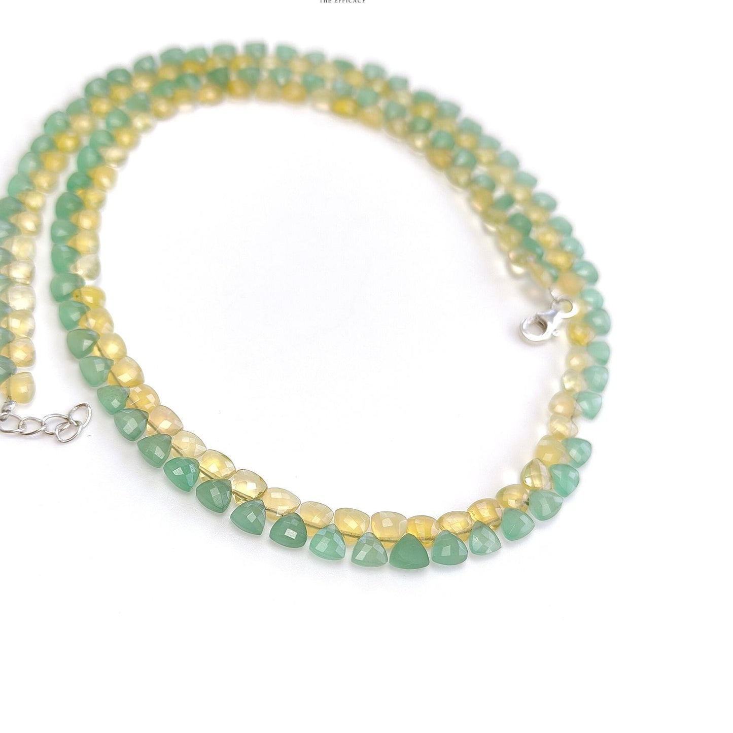 Opal & Quartz Beads Necklace : 11.95gms 925 Sterling Silver Natural Yellow Opal Green Quartz Briolette Faceted Triangle Necklace 18"