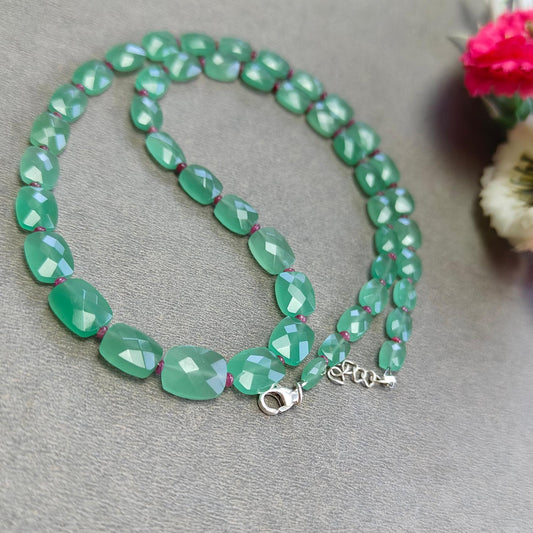 Quartz & Ruby Beads Necklace : 17.21gms 925 Sterling Silver Natural Green Quartz Red Ruby  Briolette Faceted Cushion  Necklace 18"