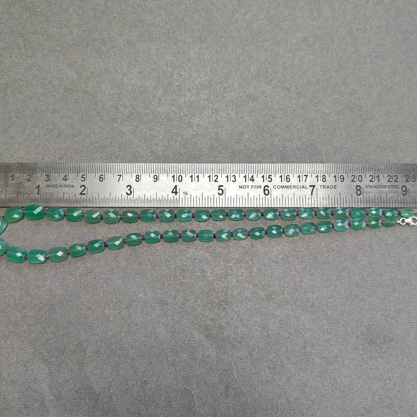 Quartz & Ruby Beads Necklace : 17.21gms 925 Sterling Silver Natural Green Quartz Red Ruby  Briolette Faceted Cushion  Necklace 18"