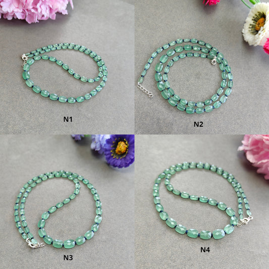 Quartz & Sapphire Beads Necklace : 925 Sterling Silver Natural Green Quartz Blue Sapphire Briolette Faceted Cushion Beaded Necklace