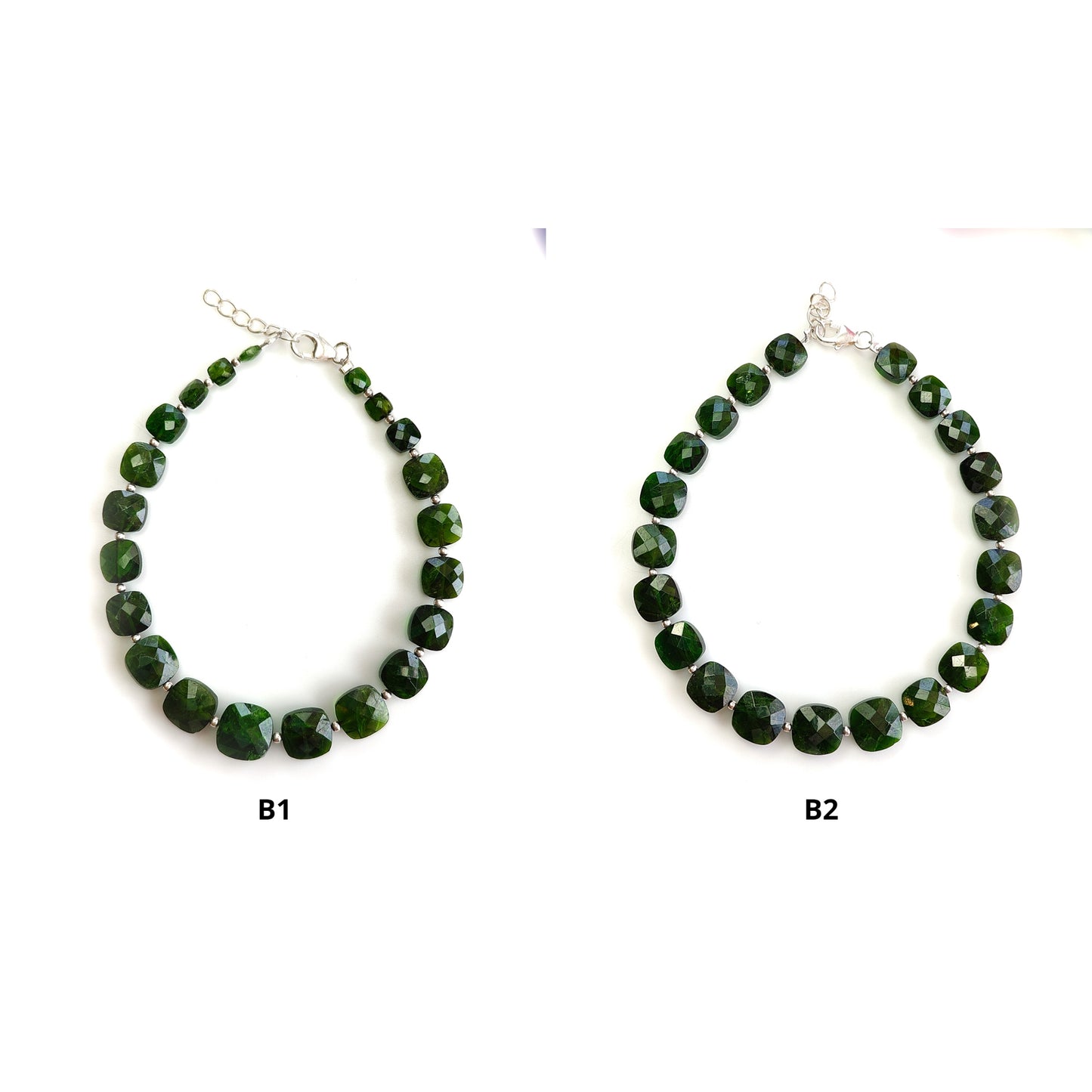 Chrome Diopside Gemstone Beads Bracelet : Green Chrome Diopside 925 Sterling Sliver Beaded Bracelet Checker Cut Bracelet