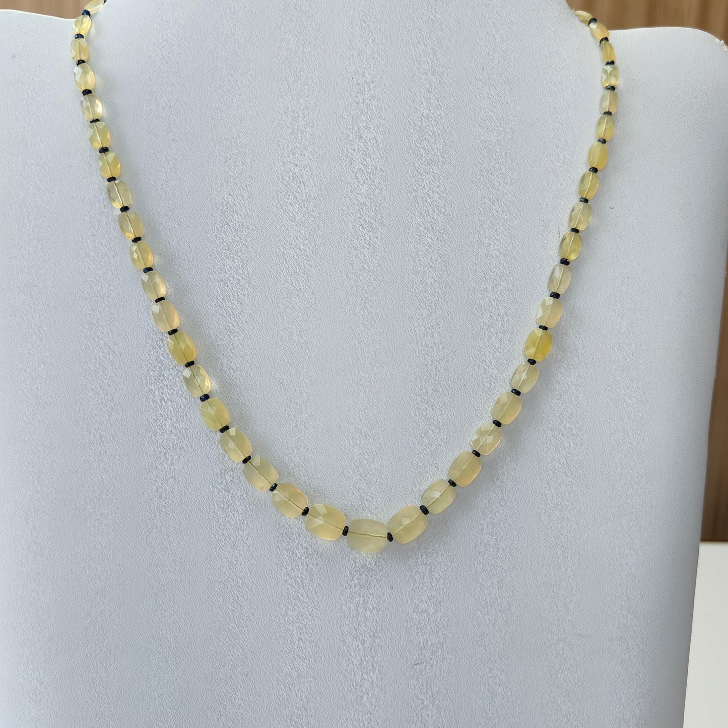 Opal & Sapphire Beads Necklace : 9.98gms 925 Sterling Silver Natural Yellow Opal Blue Sapphire Briolette Faceted Cushion Necklace 18"