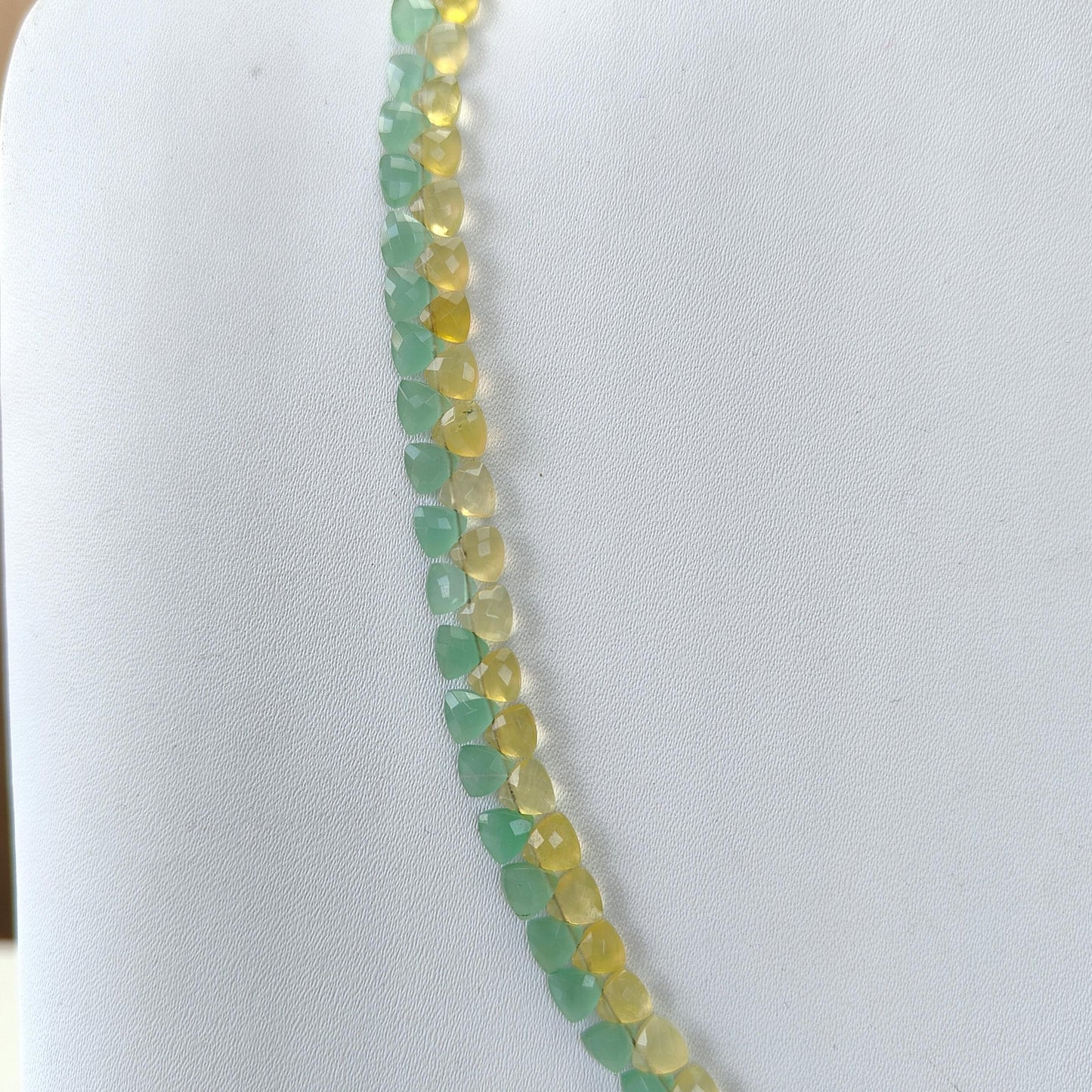 Opal & Quartz Beads Necklace : 11.95gms 925 Sterling Silver Natural Yellow Opal Green Quartz Briolette Faceted Triangle Necklace 18"