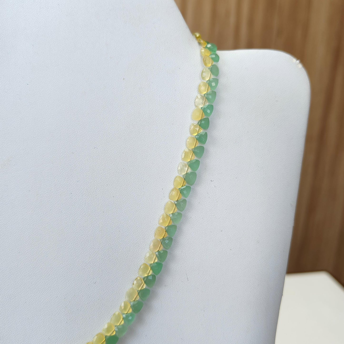 Opal & Quartz Beads Necklace : 11.95gms 925 Sterling Silver Natural Yellow Opal Green Quartz Briolette Faceted Triangle Necklace 18"