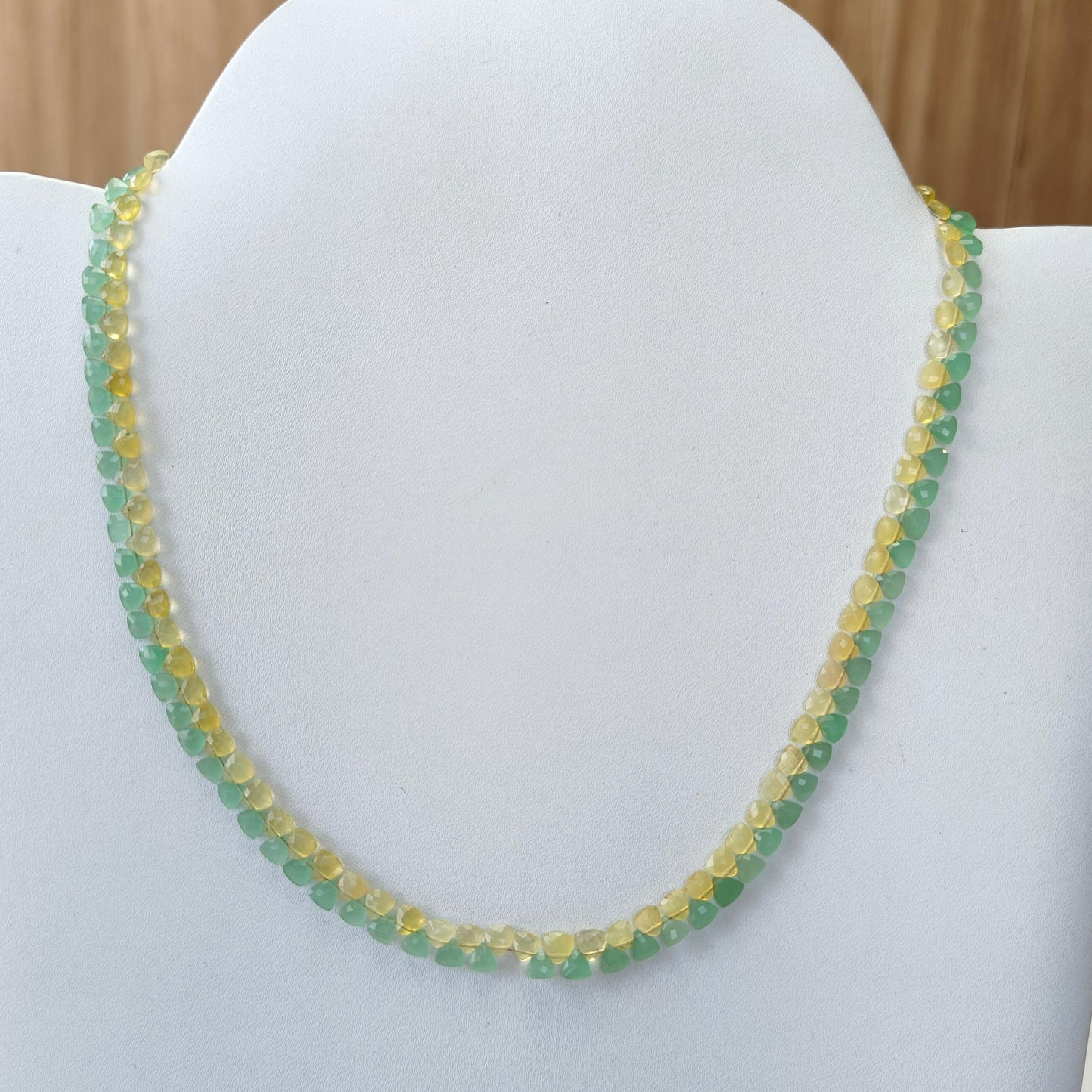 Opal & Quartz Beads Necklace : 11.95gms 925 Sterling Silver Natural Yellow Opal Green Quartz Briolette Faceted Triangle Necklace 18"