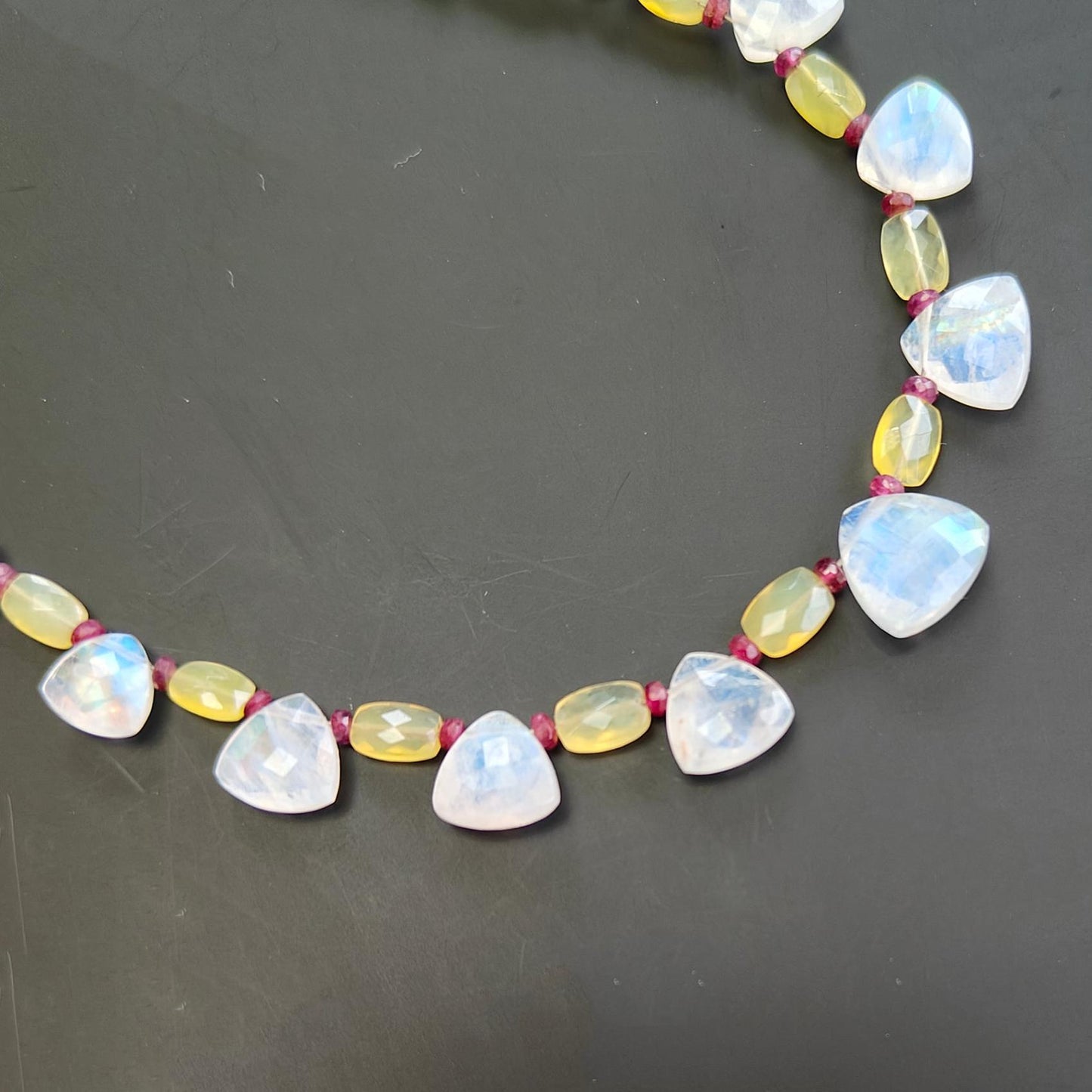 Moonstone Ruby & Opal Gemstone Checker Cut : 26.00cts Natural Tringle Cushion Faceted Briolette Loose Beads 5*3.5mm - 10mm For Bracelet