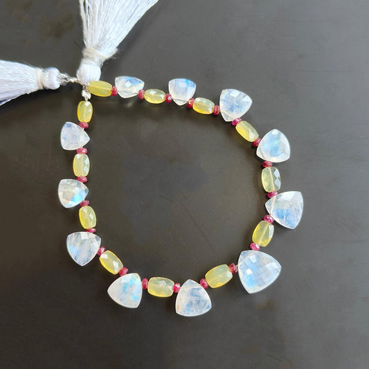Moonstone Ruby & Opal Gemstone Checker Cut : 26.00cts Natural Tringle Cushion Faceted Briolette Loose Beads 5*3.5mm - 10mm For Bracelet