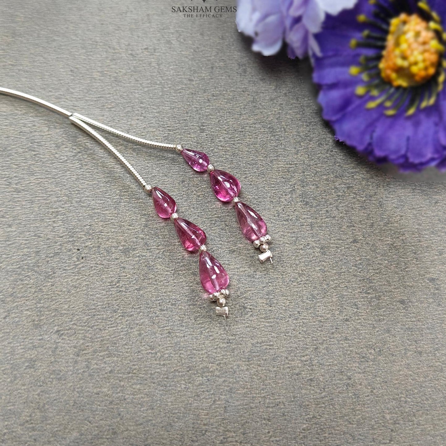 Rubellite Tourmaline Gemstone Loose Beads : 5.20cts Natural Untreated Tourmaline Plain Teardrops Nuggets 6mm - 7.5mm