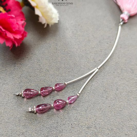 Rubellite Tourmaline Gemstone Loose Beads : 5.20cts Natural Untreated Tourmaline Plain Teardrops Nuggets 6mm - 7.5mm