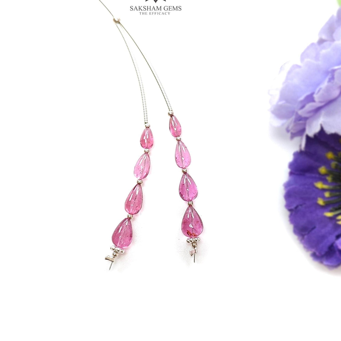 Rubellite Tourmaline Gemstone Loose Beads : 8.10cts Natural Untreated Tourmaline Plain Teardrops Nuggets 5.5mm - 8mm