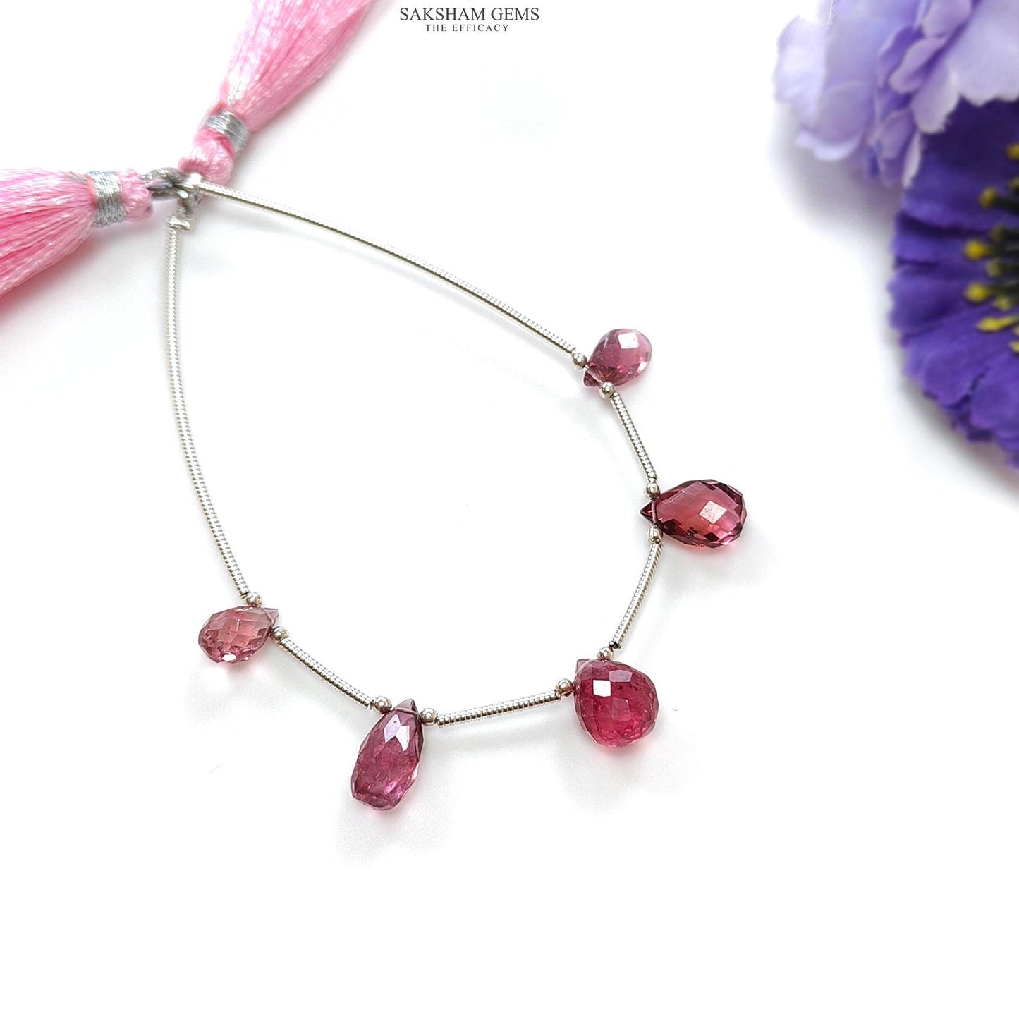 Rubellite Tourmaline Gemstone Loose Beads : 8.25cts Natural Untreated Tourmaline Checker Cut Teardrops Nuggets 8.5mm - 9.5mm