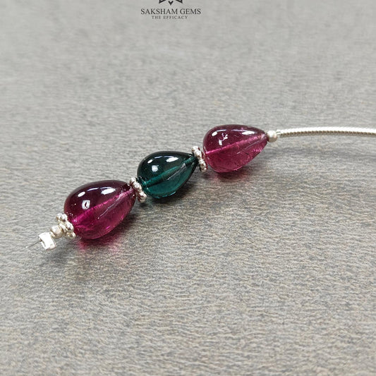 Watermelon Tourmaline Gemstone Loose Beads : 9.00cts Natural Multi Color Tourmaline Plain Teardrops Nuggets 8mm - 9.5mm
