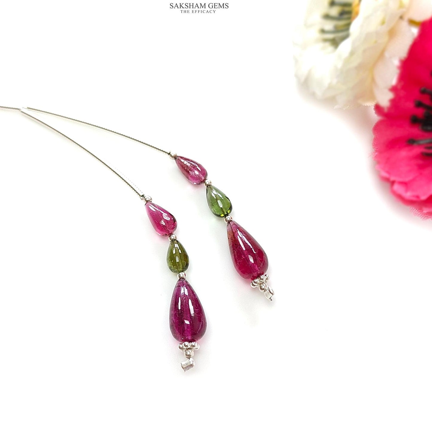 Watermelon Tourmaline Gemstone Loose Beads : 10.00cts Natural Multi Color Tourmaline Plain Teardrops Nuggets 6mm - 11.5mm